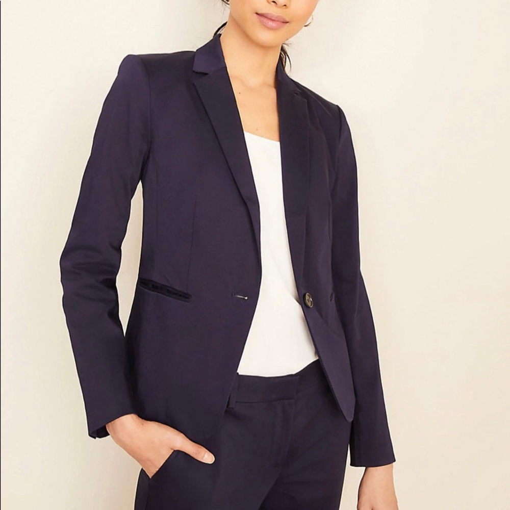 Ann Taylor petite One button blazer Cotton sateen